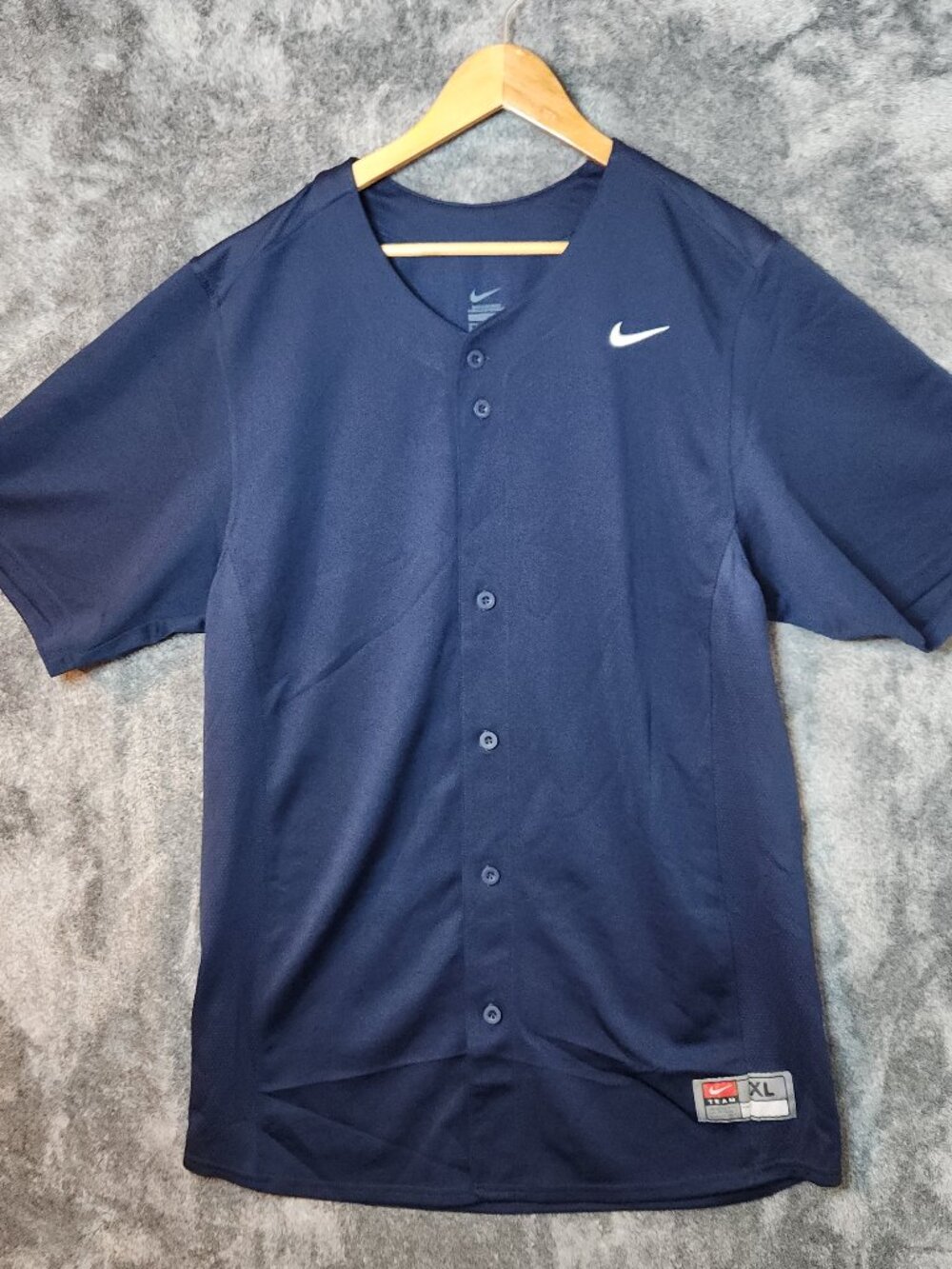 Nike Team Navy Blue Button Up Baseball Jersey Mens XL Athletic Dri-Fit Style EUC